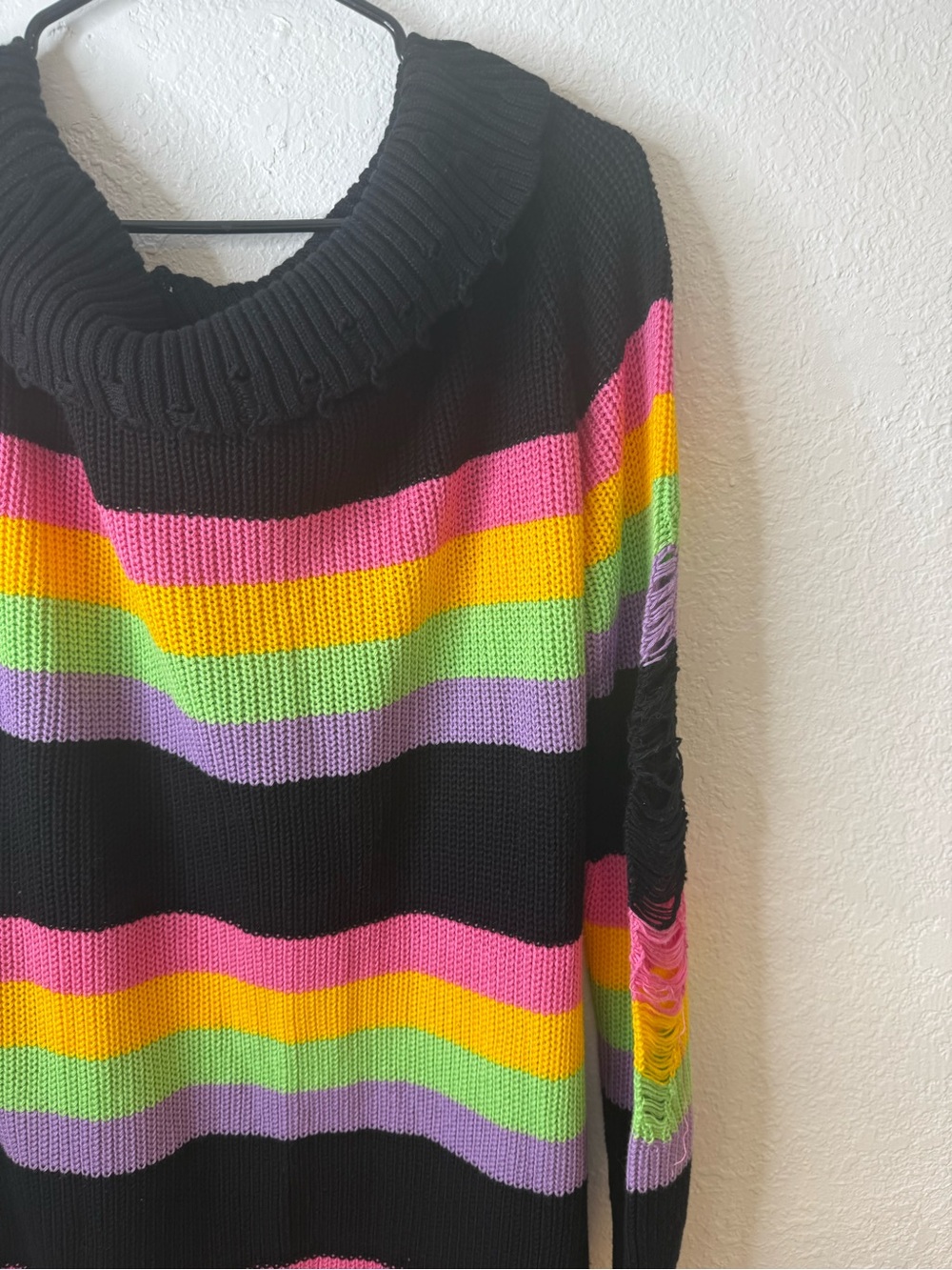 Killstar Good Vibes Knit Sweater Dress Rainbow Distressed Off Shoulder NWT XXL - Picture 9 of 13